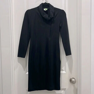 Armani Collezioni Long Sleeve Half Zip Drape Front Black Mid Dress Sz 4